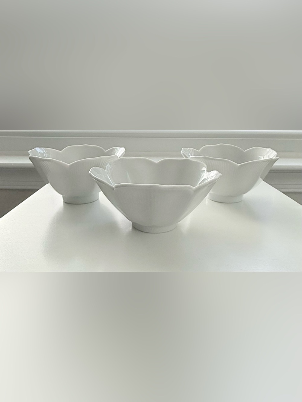 Scalloped White Ceramic Serving Bowls - Set of 3